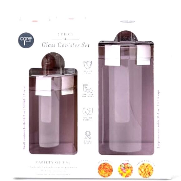Core Kitchen 2-PC Glass Canister Set- Pink - Picture 2 of 8